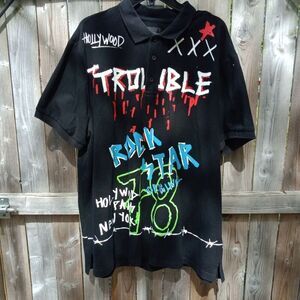 005 men's polo shirt 3X Rockstar original black graffiti grunge